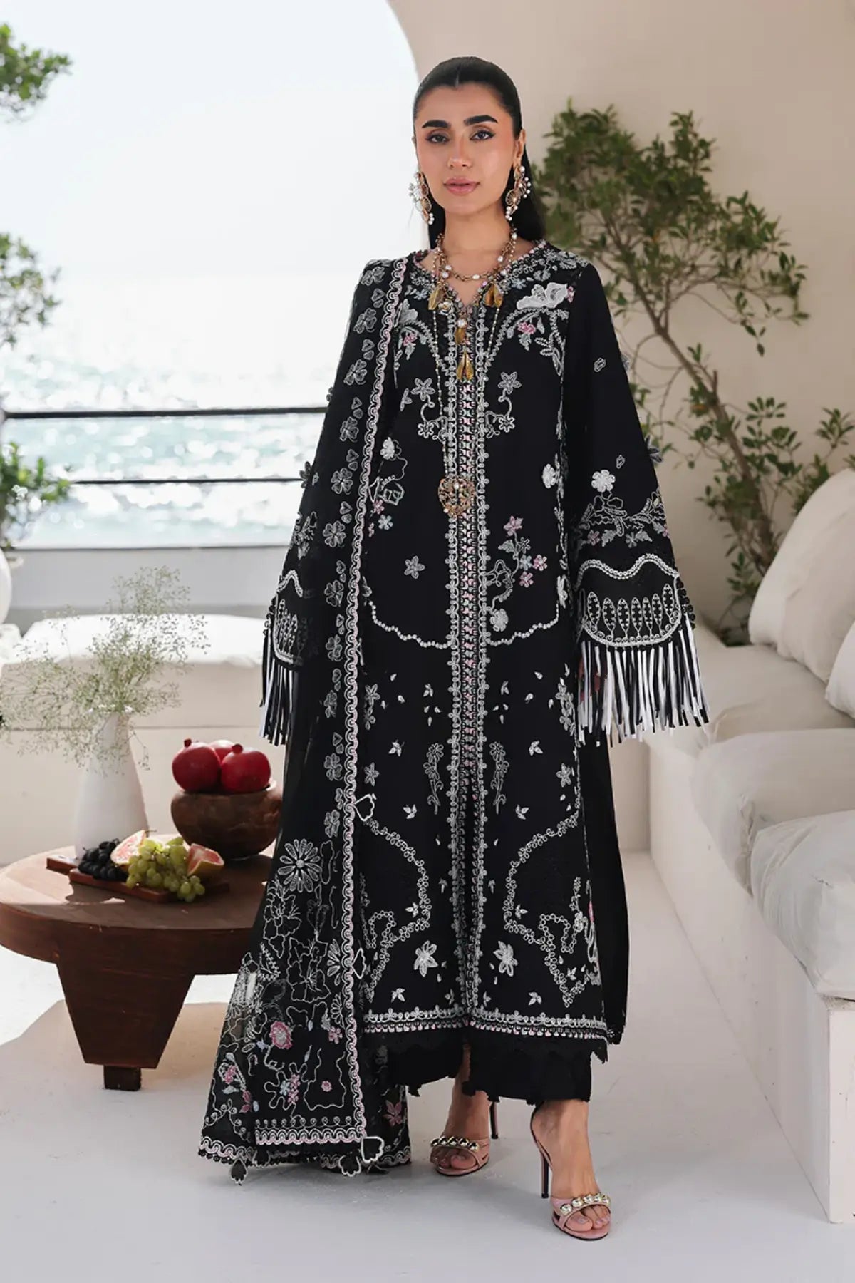 SA-02 Liana – Qalamkar Black Embroidered Summer Lawn 3PC Suit