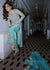 Ferozeah Blue Handworked 3-Piece Silk Ensemble