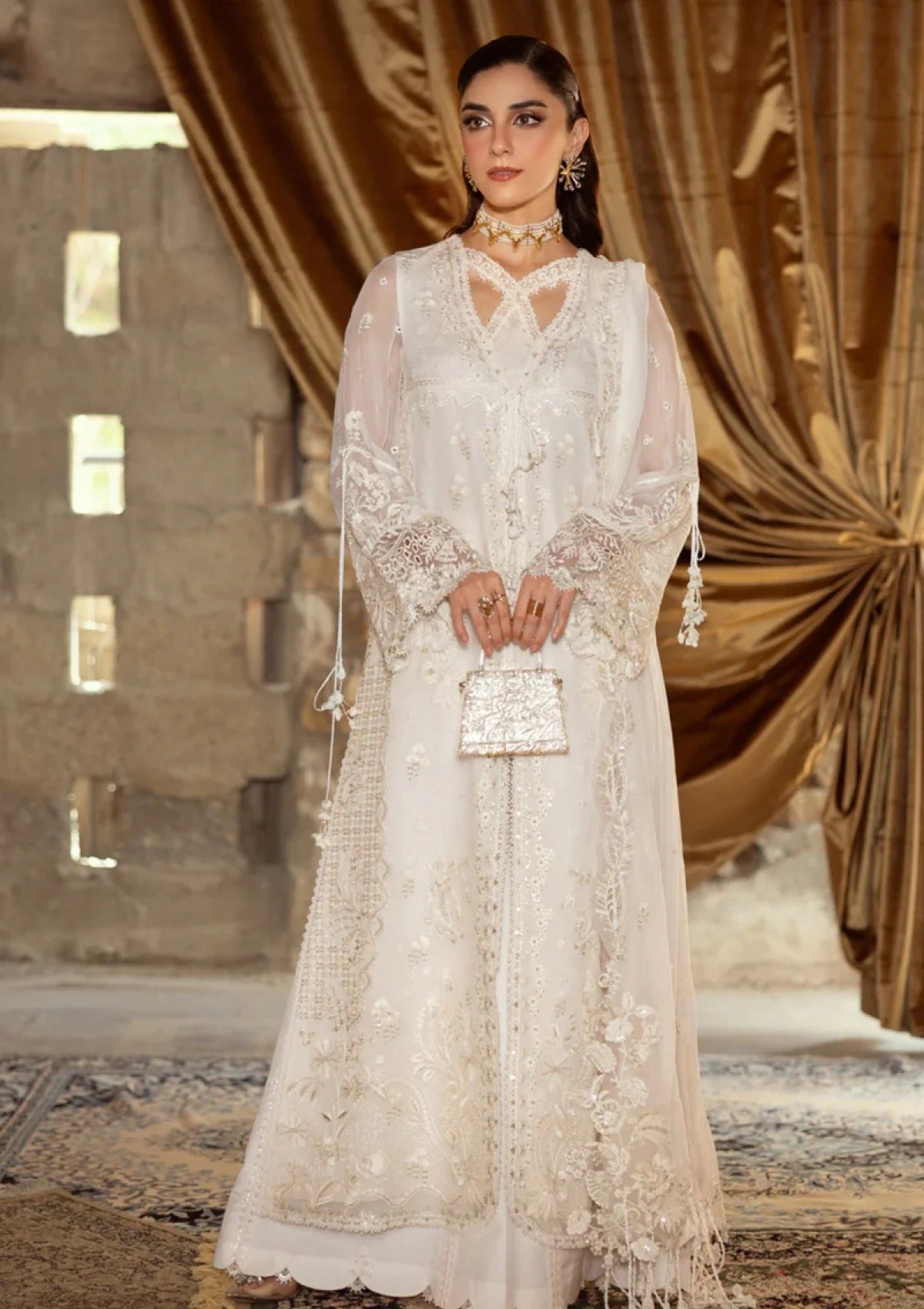 Qalamkar Chiffons – Roise (Ivory White)